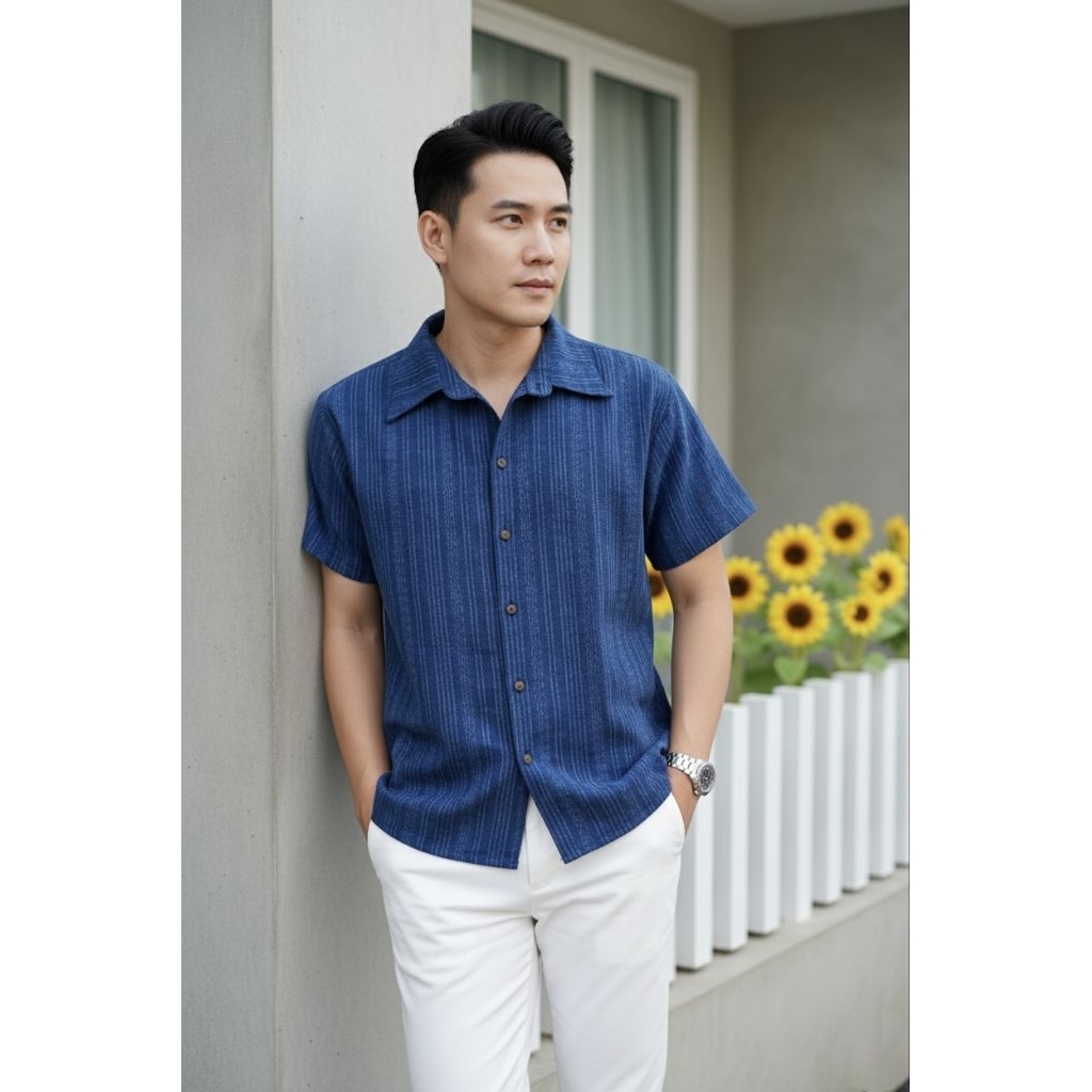 เสื้อพื้นเมืองผู้ชายคอเชิ้ต หม้อฮ่อมสโตน - รูปที่ 2