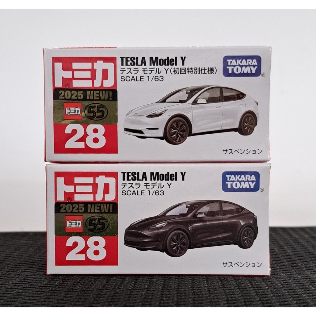โมเดลรถเหล็ก Tomica No.28 Tesla Model Y กล่อง First Lot 2025 Scale 1/63 สินค้าใหม่ ซีลเดิม ไม่เคยแกะ