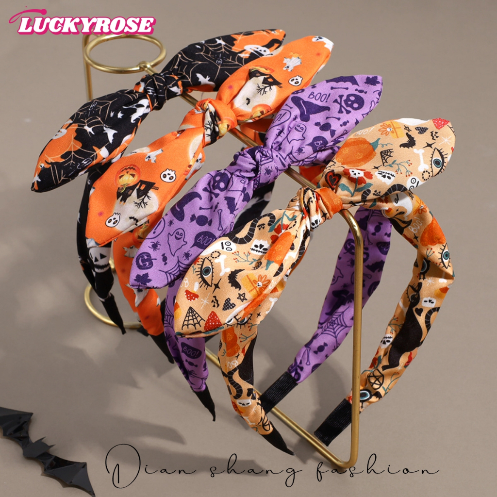LUCKYROSE ที่คาดผมวันฮาโลวีน ผ้าพิมพ์ลาย การ์ตูน กระดูกน่ารัก ฟักทอง ผีดุ มี 4 สี