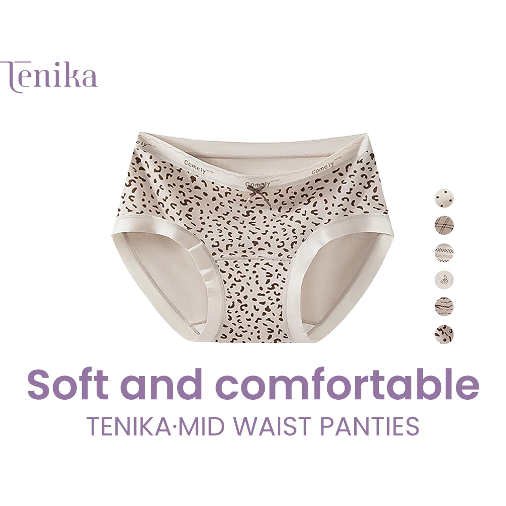 TENIKA กางเกงในรุ่น เอวกลาง ลายเสือดาว กางเกงในไร้ขอบ เซ็กซี่ ระบายอากาศได้ดี Cotton Panties