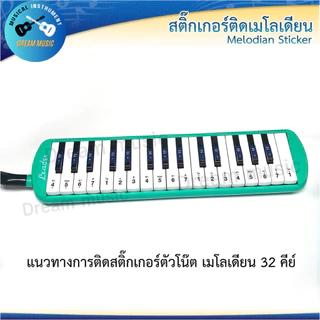 สติกเกอร์โน๊ตสำหรับเมโลเดียน เมโลดิก้า เมโลเดี๊ยน(Melodian Melodica Sticker) ขนาด 32 คีย์