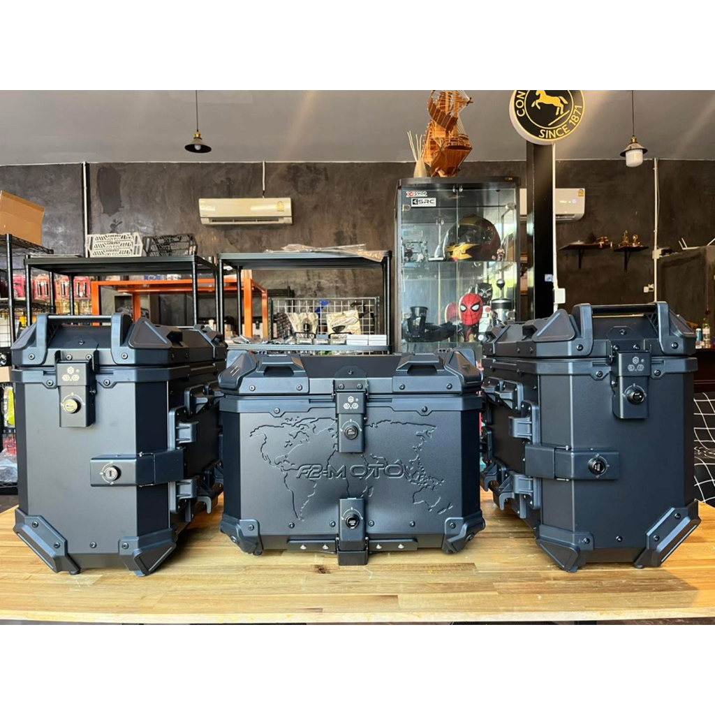 กล่องอลูมิเนียม F2Moto ลายแผนที่ พร้อมแร็คข้างและบน