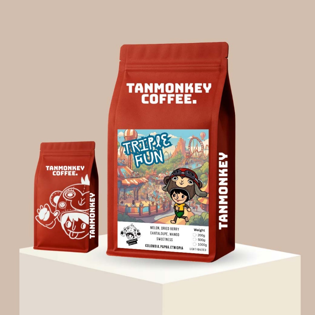 New!! Tanmonkey Coffee Triple Fun เมล็ดกาแฟคั่วเบลน Colombia Papua New Guinea Ethiopia
