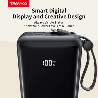 TRANYOO K15【CCC&TIS】10000mAh/20000mAh power bank with built-in Type-C Lightning charging cable, battery level display