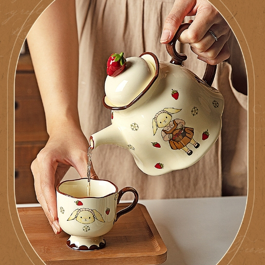 ชุดกาน้ำชาเซรามิค ชุดแก้วกาแฟ 🐰🍄ลายกระต่ายสุดคิ้วท์ | Rabbit Vintage Tea Time - รูปที่ 4