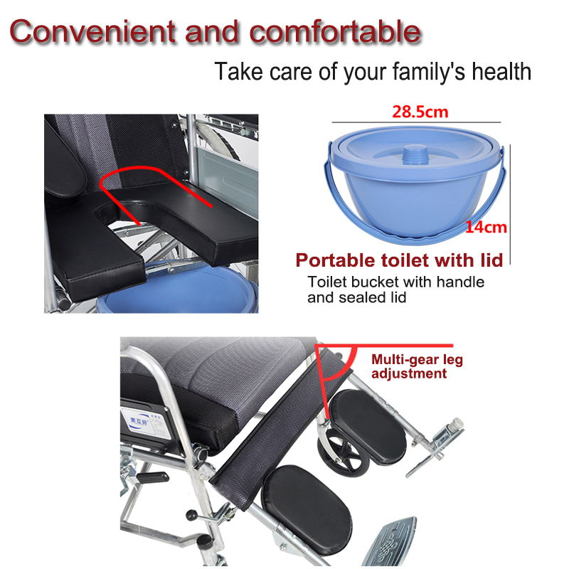 รถเข็นผู้ป่วย เก้าอี้รถเข็น รถเข็นรุ่นมาตรฐาน พับเก็บได้ ปรับได้ 6 ระดับ แข็งเเรง ผู้สูงอายุเก้าอี้รถเข็น วีลแชร์ - รูปที่ 4