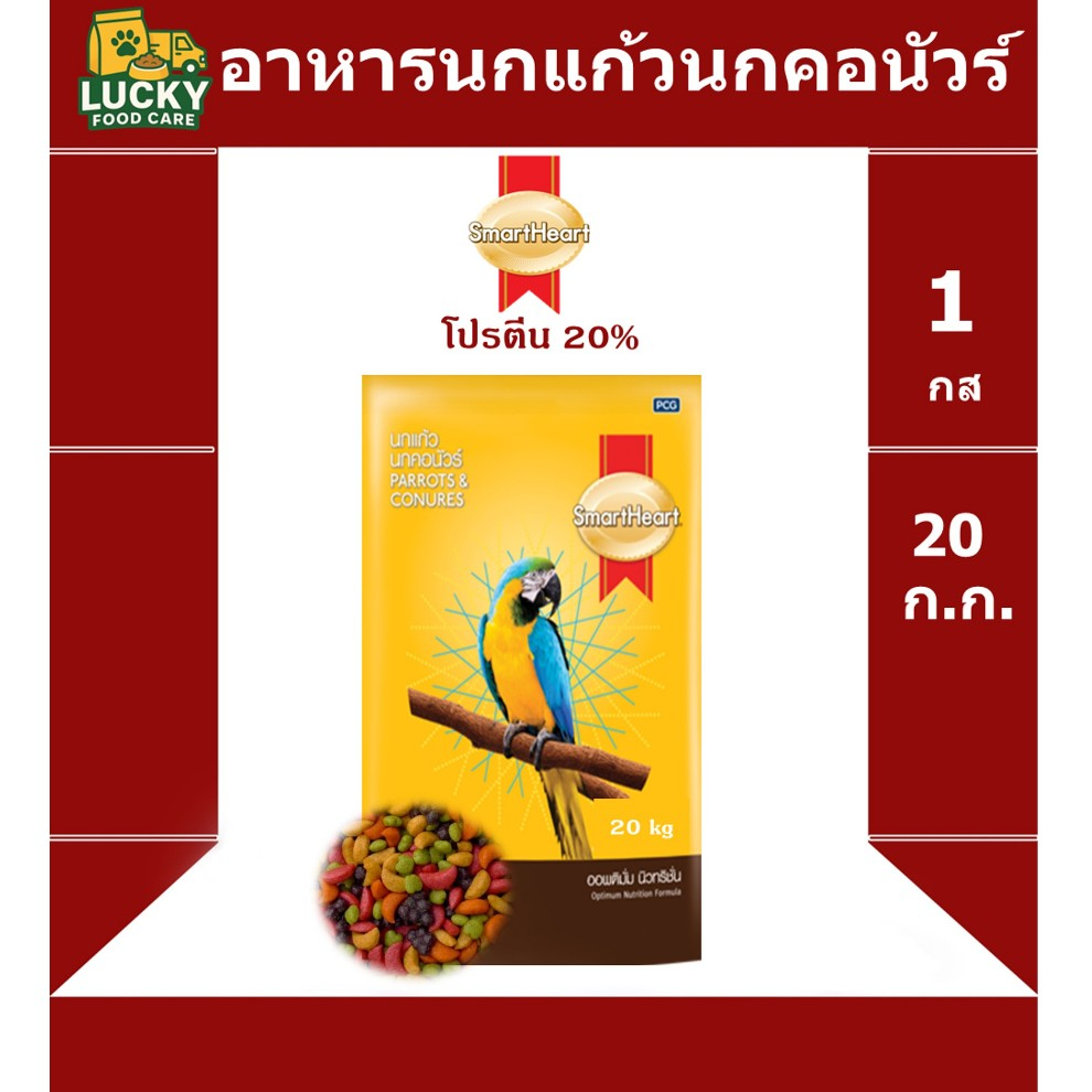 อาหารนกแก้ว นกคอนัวร์ smart heart ขนาด 20 กก โปรตีน 20% ขายดี ราคาถูก Shopee Lazada
