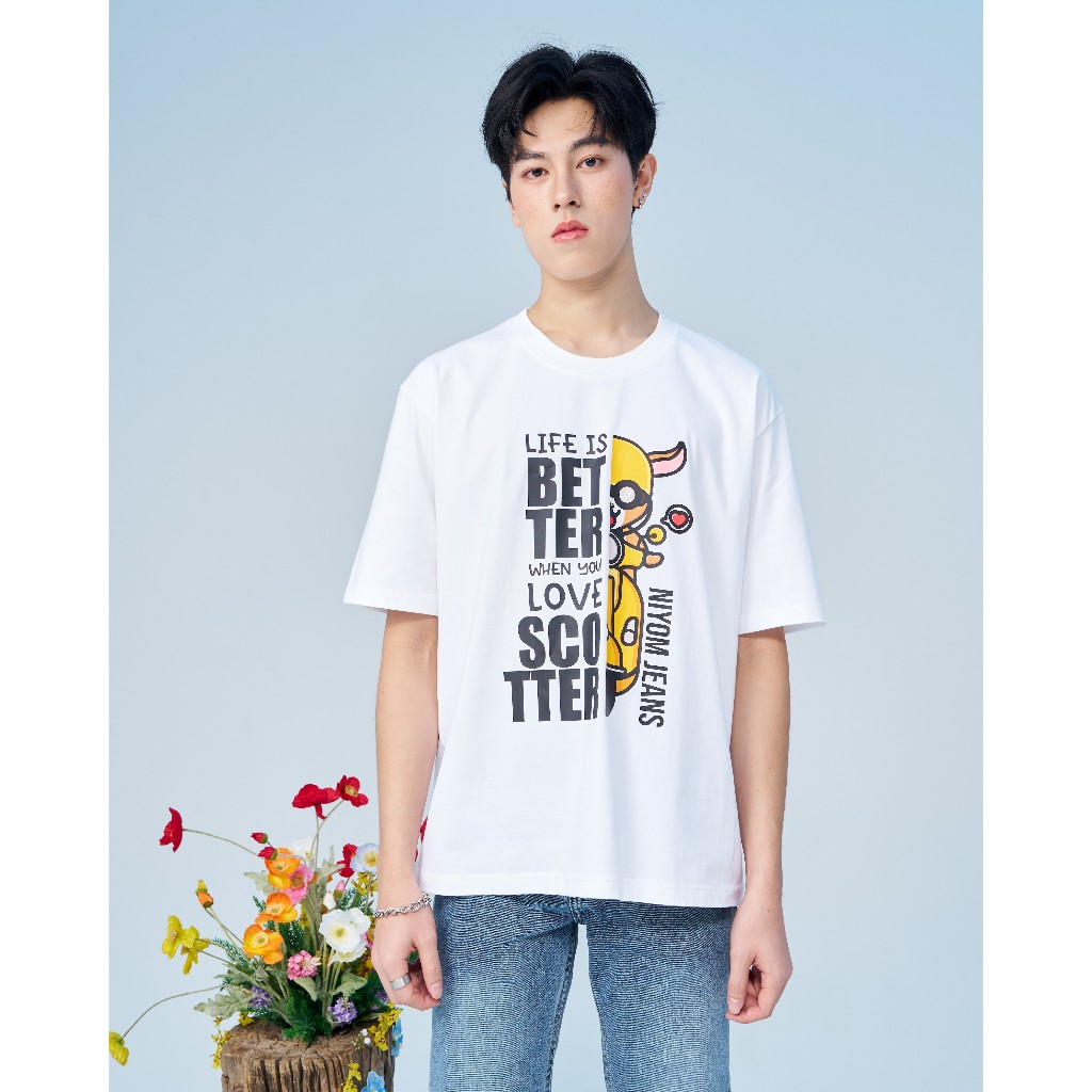 Niyom Jeans collection INDIGO : เสื้อยืด Oversize รุ่น TSO-108 สกรีนลาย ผ้าCotton ผ้ายืด