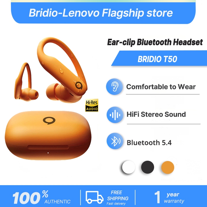 Lenovo Bridio T50 หูฟังบลูทูธไร้สาย Bluetooth 5.4 OWS ชุดหูฟังกีฬานํากระดูก Touch HiFi Sound Qual ลดเสียงรบกวน หูฟัง