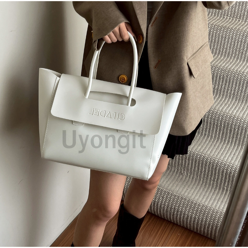 uyongit กระเป๋าสะพายข้าง  สะไหล่หนัง PU มีให้เลือก 4สี ทรงโท้ท จุของได้เยอะ สไตล์มินิมอล พร้อมส่งในไทย B-048