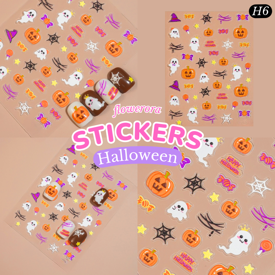 [7 ลาย] สติกเกอร์ติดเล็บฮาโลวีน Flowerora | 5D Nail Sticker ฟีลเพ้นท์เจล เพียงลอกแล้วแปะ