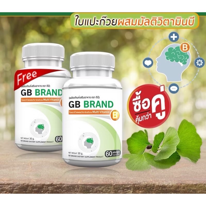 GB Ginkgo Plus-B อาหารเสริม ใบแปะก๊วยผสมวิตามินบีรวม สารสกัดใบแปะก๊วย 60 แคปซูล