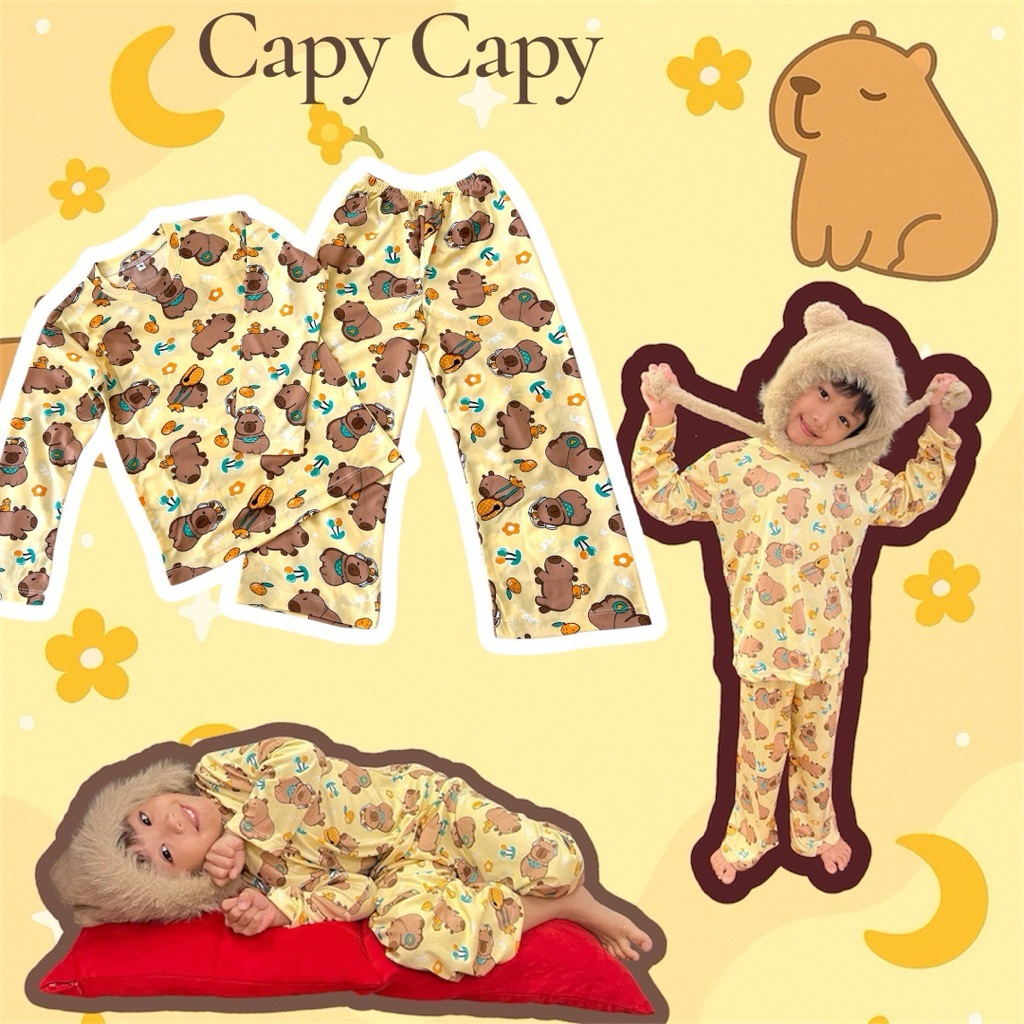 Capy Capy ชุดนอนเด็กน่ารัก แขนยาว ขายาว ใส่สบาย ไม่ร้อน ไม่คัน กันยุง ☁️🌙💜
