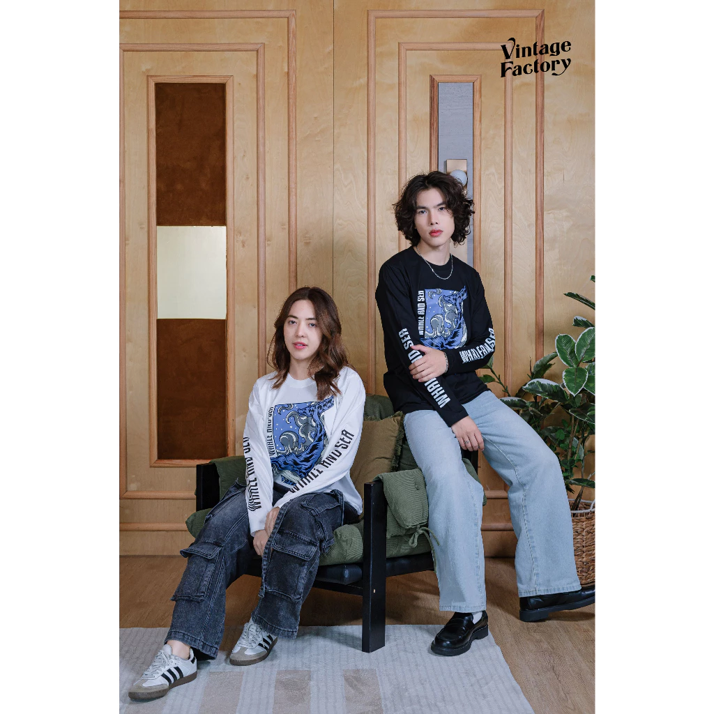 Vintage Factory รวมเสื้อยืดแขนยาว (คัดมาอย่างดี) - ใส่ได้ทุกเพศ ผ้าคอตตอน 100% สกรีนสีจม (พร้อมส่ง)