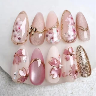 ชุดเล็บปลอม ชมพู พร้อมกาว กันน้ํา ถอดออกได้ สําหรับตกแต่งเล็บ 24 ชิ้น