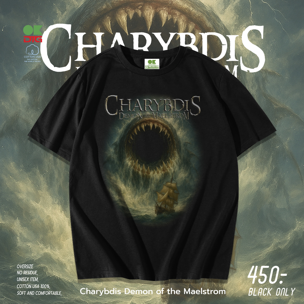 OK Apparel เสื้อยืดคอกลมแขนสั้น ลาย Charybdis Demon Of The Maelstrom Oversize Cotton USAคุ้มสุด!