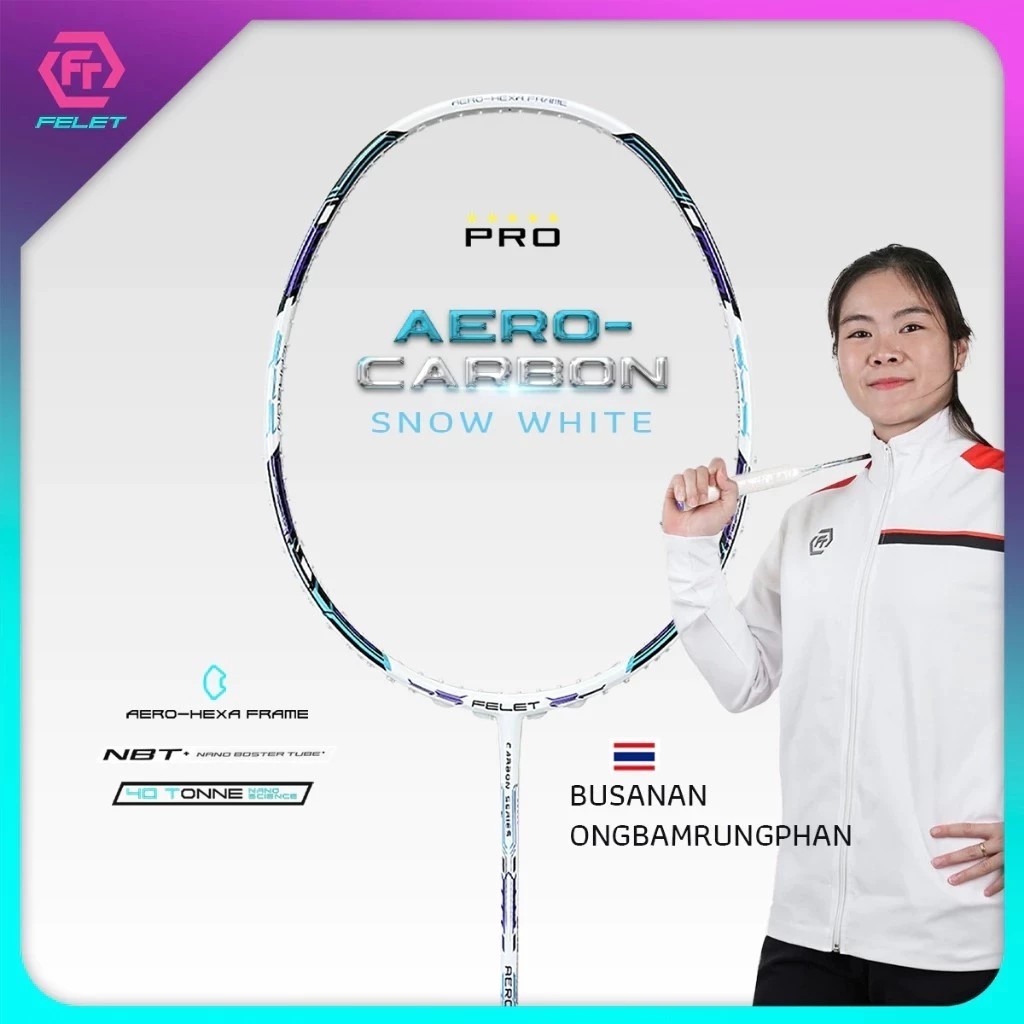 FELET ไม้แบดมินตัน รุ่น AERO CARBON (4U)[แถมเอ็น+ขึ้นเอ็นฟรี+ที่พันด้าม+ซอง+ประกันศูนย์ไทย] (โปรดอ่า