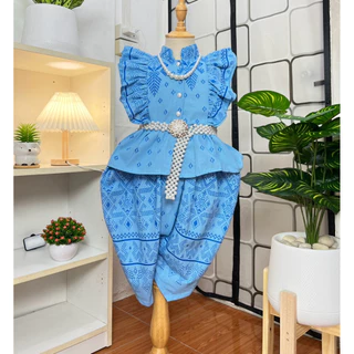 ชุดไทยลูกสาว ผ้าฝ้ายแขนแต่งระบาย ผ้าใส่สบาย (ไม่รวมเครื่องประดับ)