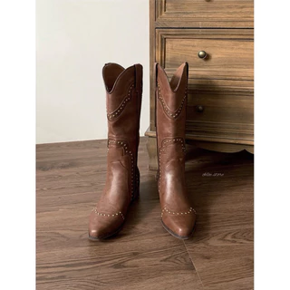 chloe.store 👢พร้อมส่งบูทคาวบอย 36-40👢สีน้ำตาล หนังนิ่ม