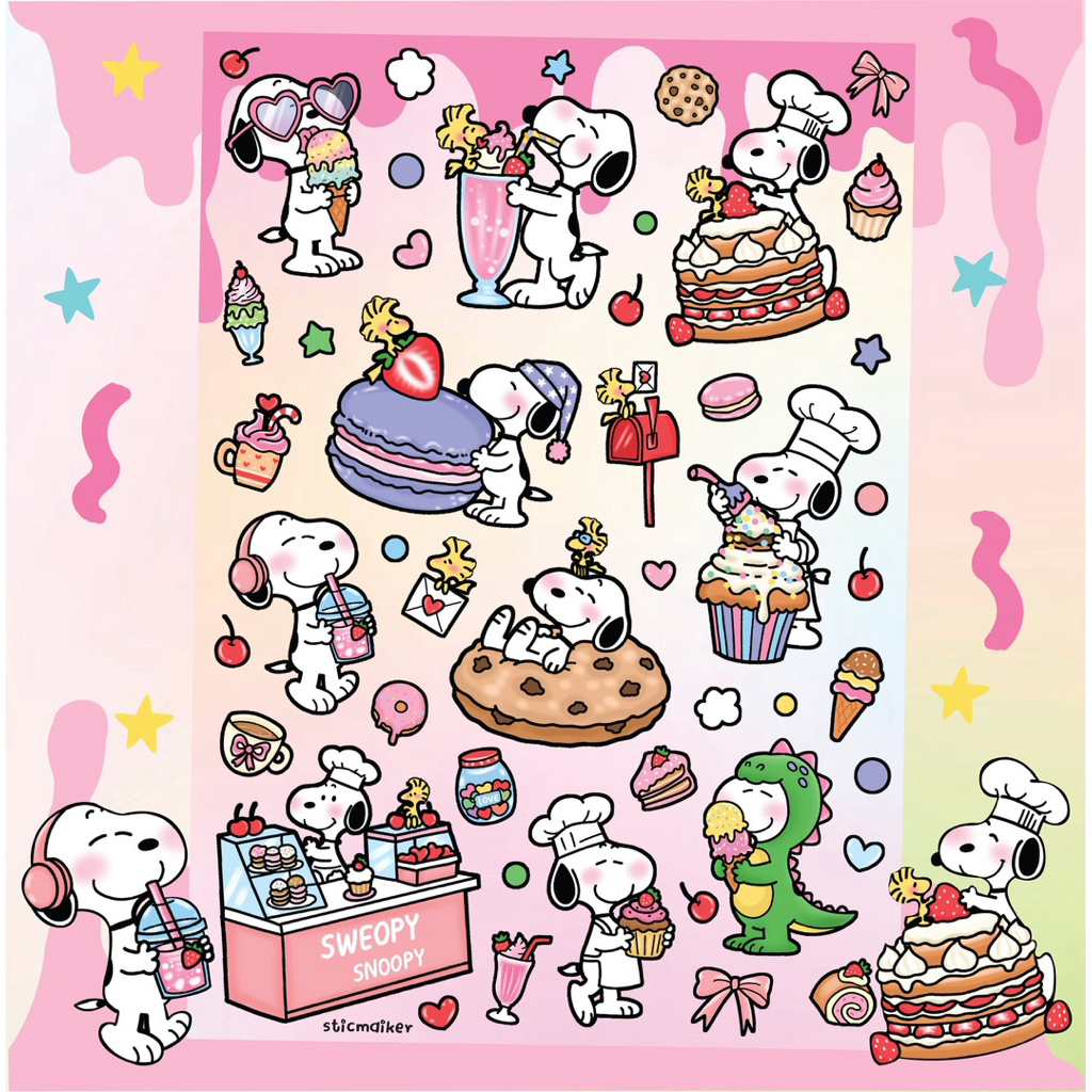 สติกเกอร์ลาย Snoopy ขนม🍡สติกเกอร์ไดคัทพร้อมติด (ลงเรซิ่นทับได้) สีสวยคมชัด ไม่มีคราบกาว🩷