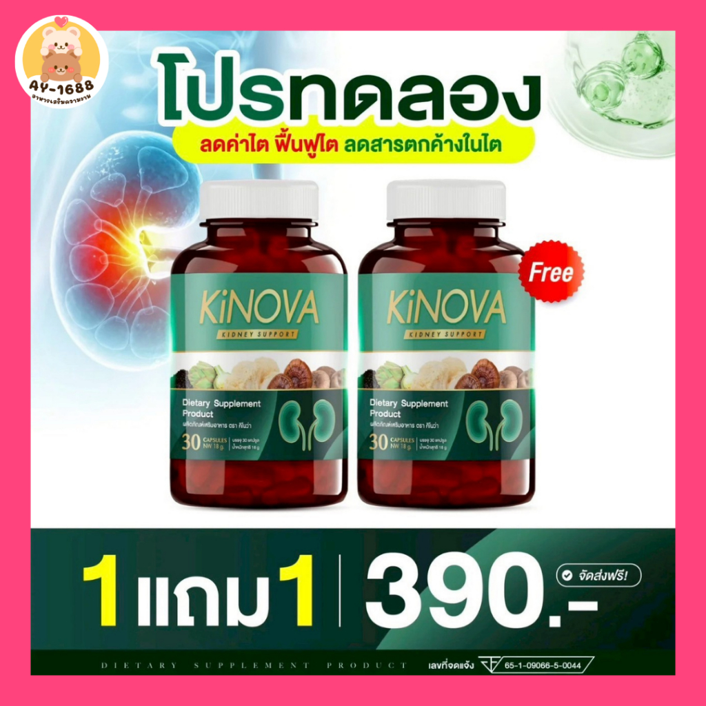โปร 1 แถม 1 Kinova คิโนว่า อาหารเสริมคิโนว่า วิตามินบำรุงไต ( 30แคปซูล )