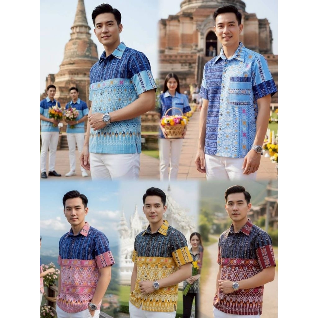 เสื้อพื้นเมืองผู้ชายคอเชิ้ต ลายไทย ราคาถูก Shopee Lazada