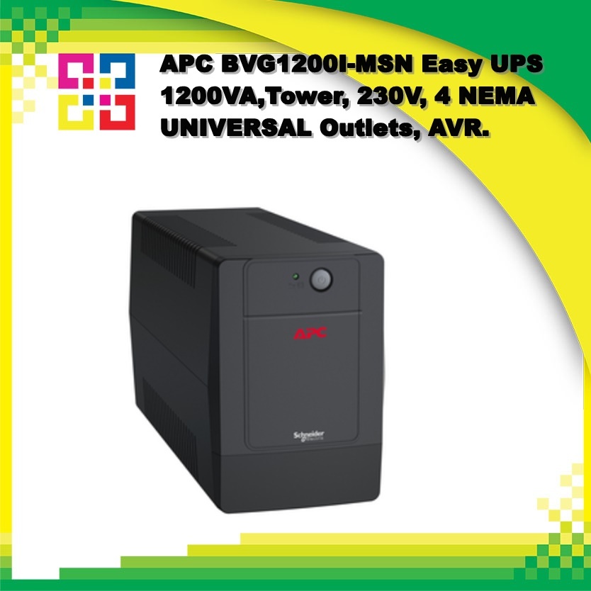 APC BVG1200I-MSN Easy UPS 1200VA, Tower, 230V, 4 NEMA UNIVERSAL Outlets, AVR.