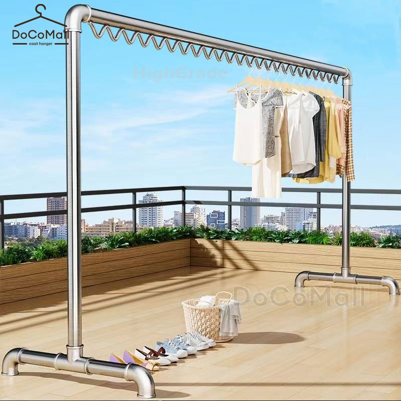 ราวตากผ้าท่อเหล็ก  เสาเดี่ยว  ที่แขวนผ้า โครงเหล็ก ยาว100-180cm สูง150cm ประกอบง่าย กันน้ำ