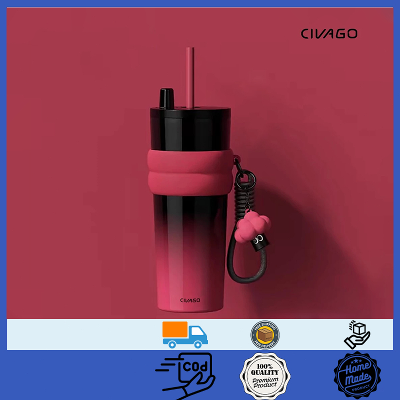 CIVAGOแก้วกาแฟสแตนเลสซับเซรามิกพร้อมฝาปิดขวดสูญญากาศสามารถเก็บความร้อนและความเย็น