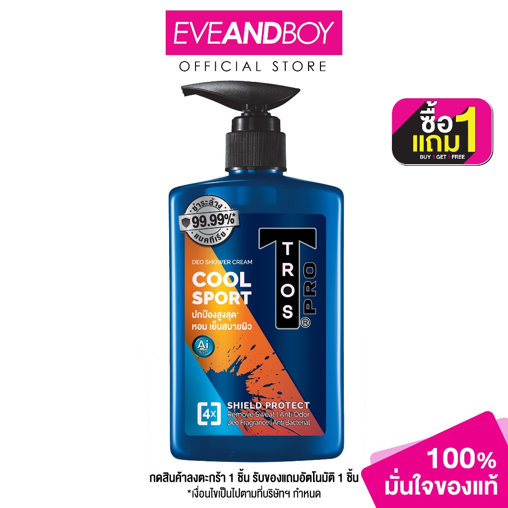 TROS Pro Cool Sport Deo Shower Cream ขนาด 450 ml. ทรอส ครีมอาบน้ำระงับกลิ่นกาย