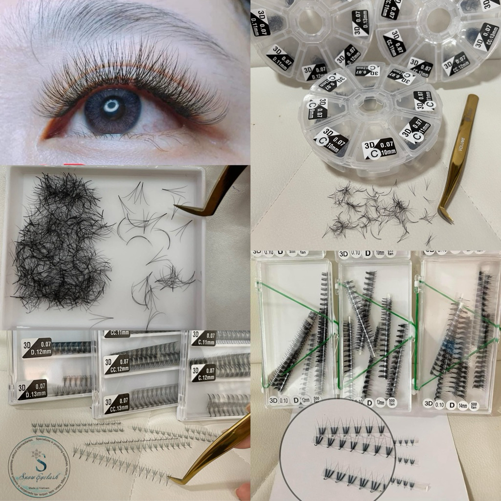 Volume 3D C , CC , D- ขนตาแบบช่อ 3D 8-14mm -ช่อนู่มนิ่มดำ-ต่ออกสวย