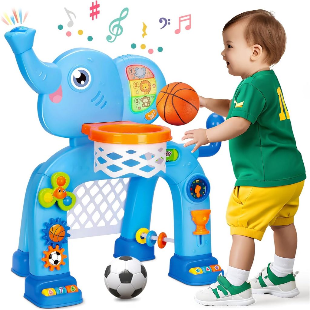 Basketball Hoop & Soccer Goal, Toys for 1 2 3 Year Old Boys Girls, Kids Sports Toy with Light Sound 