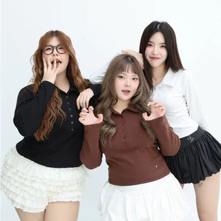 JARINYA (S-L) เสื้อครอปโปโลแต่งกระดุม ผ้า Cotton เนื้อดีไม่บาง ยืดหยุ่นได้ดี ผ้านุ่มเด้งใส่สบาย ทรงสวยเข้ารูป