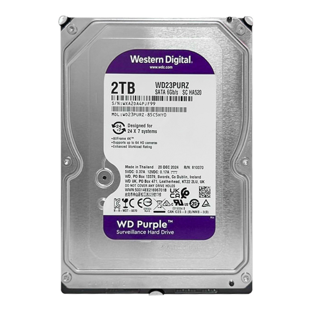 HDD Western Digital ฮาร์ดดิส WD SATA HDD ฮาร์ดดิส สำหรับเครื่องบันทึกกล้องวงจรปิด 2TB รับประกันสินค้