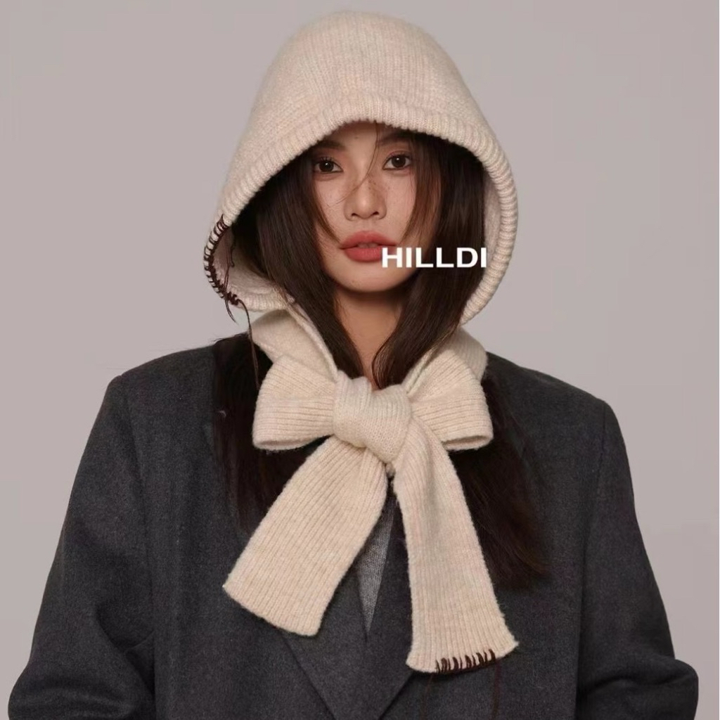 พร้อมส่ง หมวกไหมพรมผ้าพันคอผูกโบว์