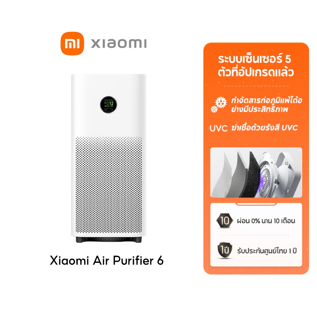 [NEW] Xiaomi Air Purifier 6 ระบบเซ็นเซอร์ 5 ตัวที่อัปเกรดแล้ว ระบบฟอกอากาศแบบคอมโพสิต 5 ชั้น จอ LCD สี