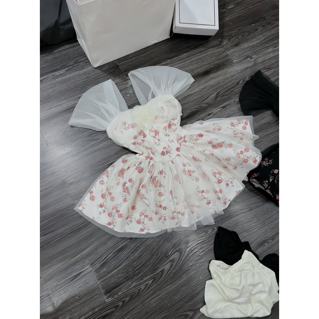 P197 พร้อมส่งในไทย ชุดเดรสสไตล์เรียบหรูดูแพงงานแขนตัดไหล่แต่งดอกไม้ - รูปที่ 6