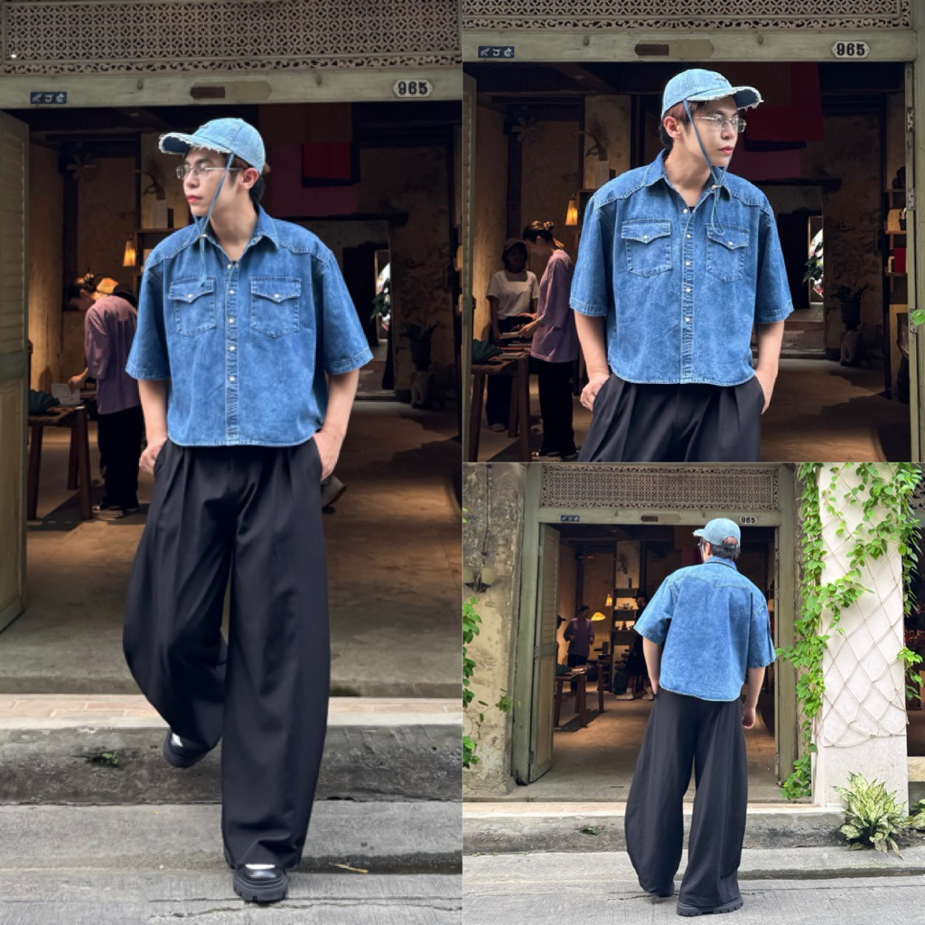 Samoon.1st รุ่น 444 เสื้อครอปยีนส์ทรงหน้าส้นหลังยาวชายโค้ง ฟอกนุ่มสีบลูสโนว์สุดเท่