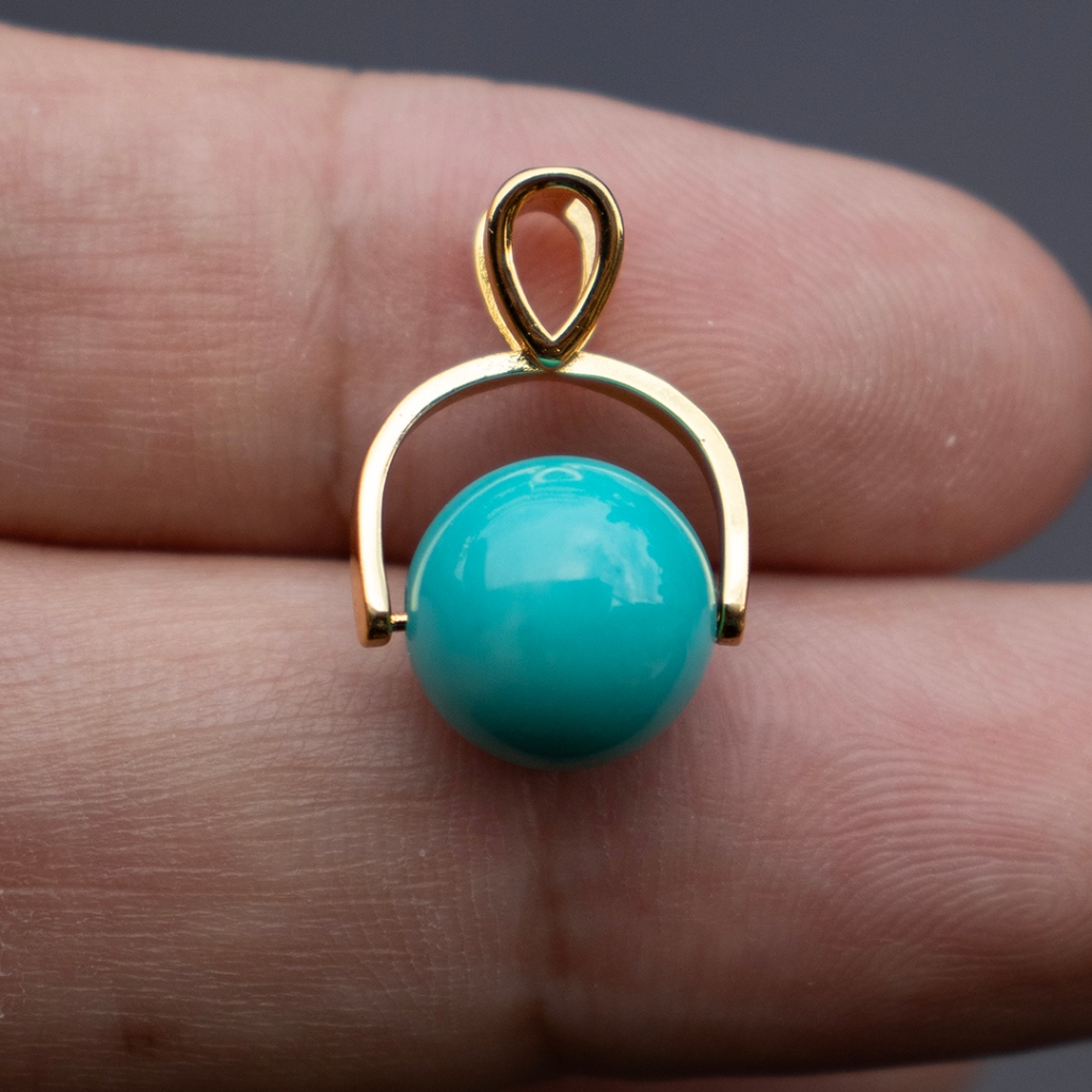 จี้พลอยเทอควอยซ์ (Turquoise) ตัวเรือนเงินแท้ 92.5 % ชุบทอง สินค้ามีใบรับประกัน