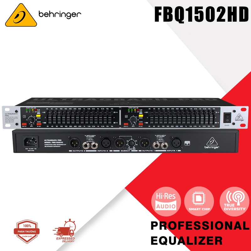 Behringer FBQ1502HD Equalizer มืออาชีพ, สเตอริโอสองช่อง 15 ส่วนควอไลเซอร์กราฟิก 1U พร้อมฟังก์ชั่นการ