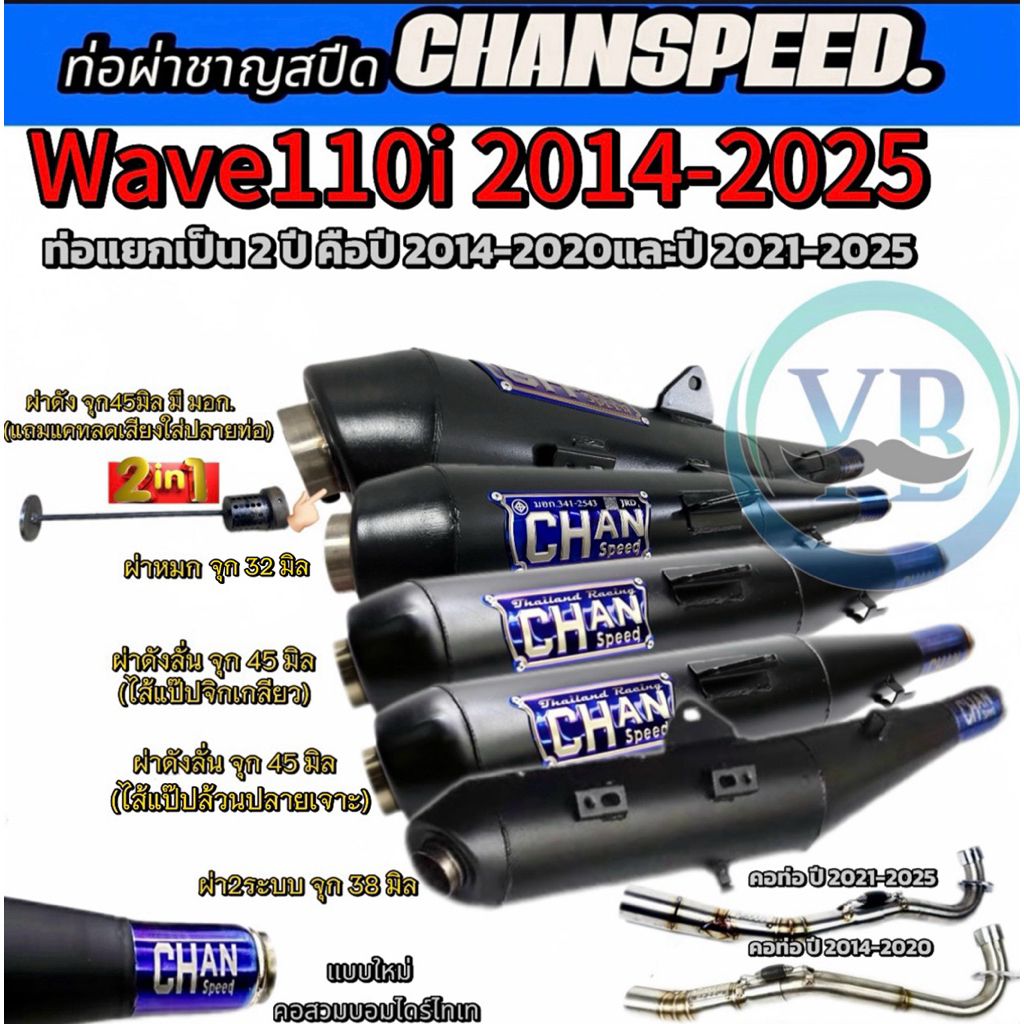 ท่อชาญสปีด Chanspeed Wave110 iปี2014-2020 และปี2021-2024 ป้ายไทเท คอเลสไล่สปริง
