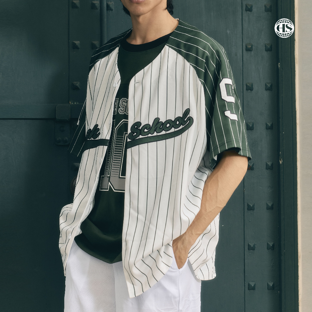 Highschool Sports Collection 2025 oversize stipe baseball เสื้อเบสบอลโอเวอร์ไซส์ ลายทาง - OTB24566