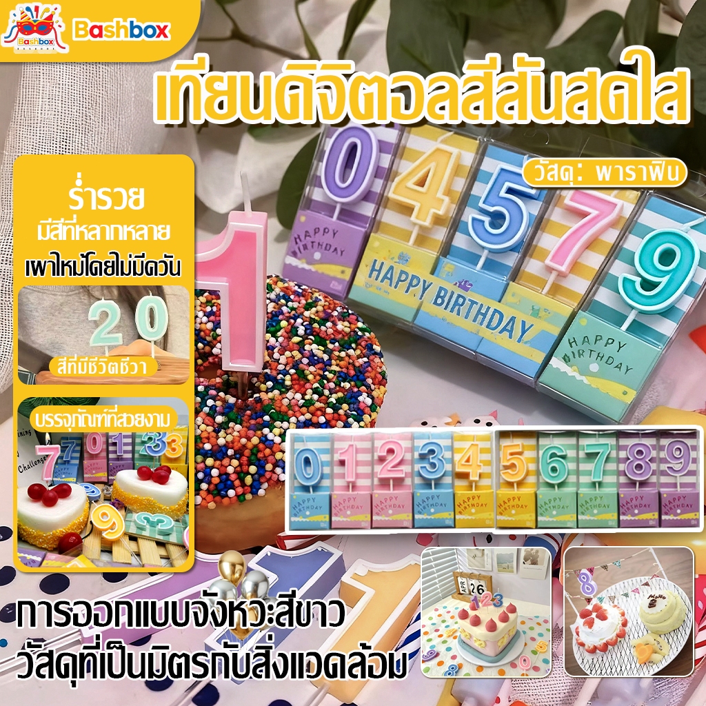 เทียนวันเกิดตัวเลขสีพลาสเทล (คละสี) ตัวเลข 0 ถึง 9  สีหวานๆ บรรจุภัณฑ์อิสระ เทียนตัวเลข เทียนตกแต่งเค้กวันเกิด