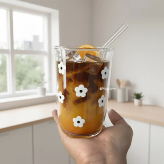 [แถมหลอด] แก้วมัทฉะ แก้วน้ำลายน่ารัก แก้วกาแฟ แก้วหนา สไตล์มินิมอล ขนาด 350ml.
