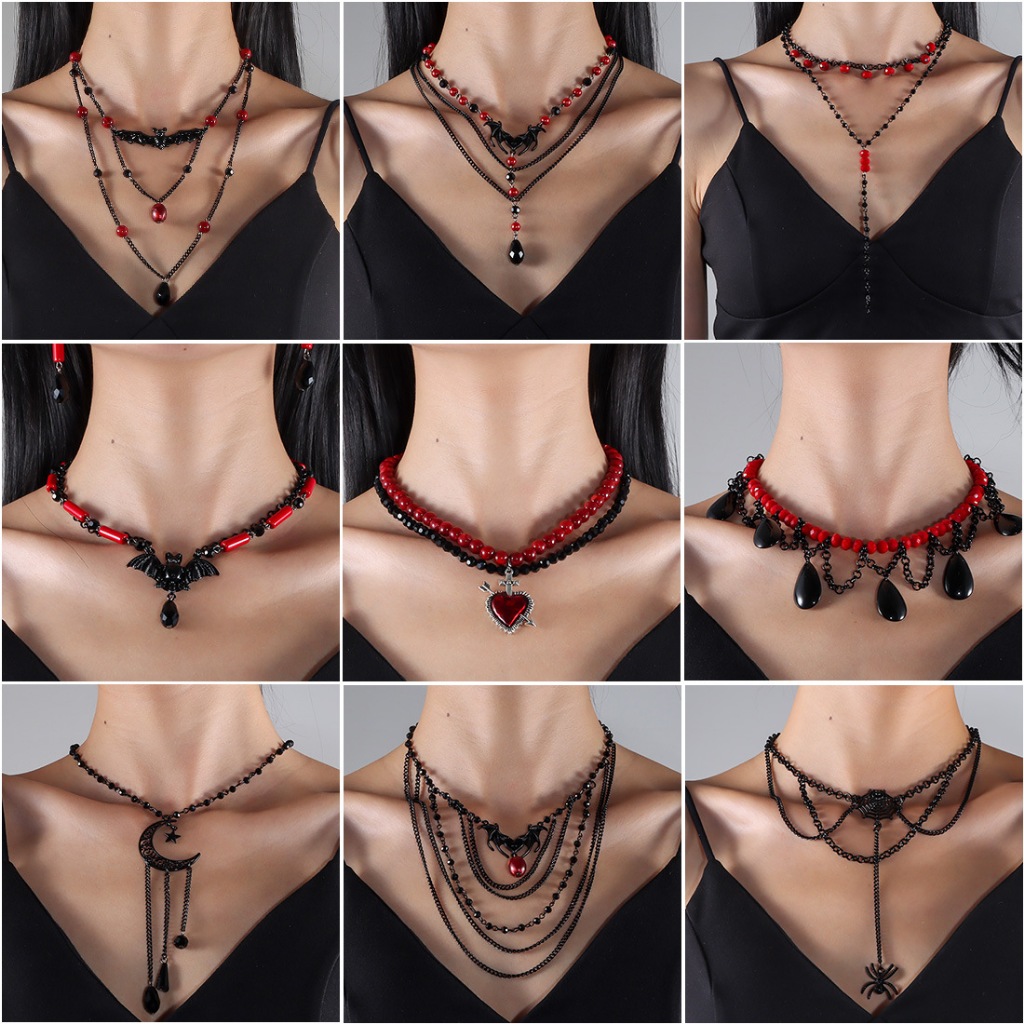 necklace วันฮาโลวีน y2k สร้อยคอพร้อมจี้ สไตล์ดาร์ก เครื่องประดับแฟชั่นผู้หญิง
