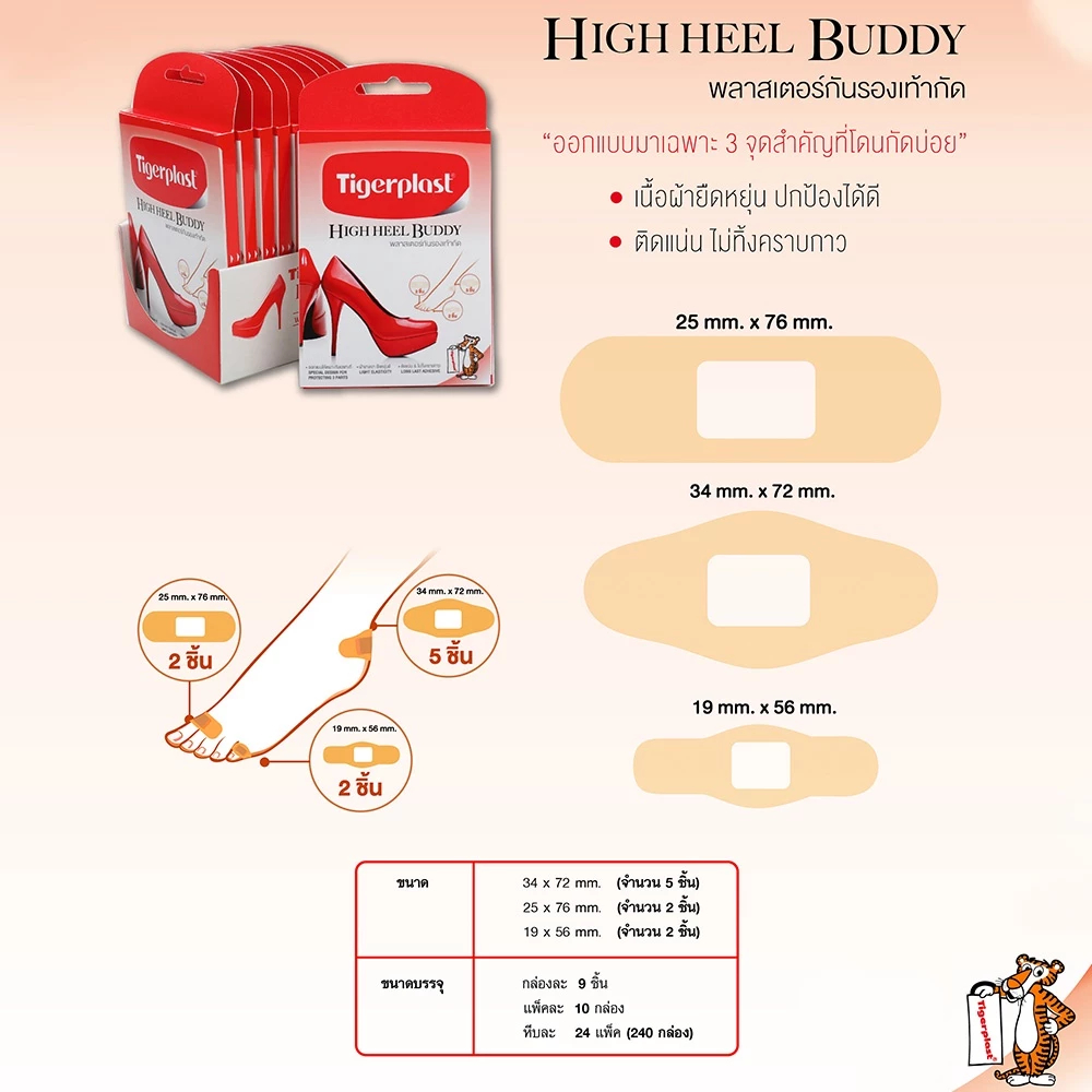 Tigerplast High Heel Buddy (9ชิ้น/ก) ไทเกอร์ พลาสเตอร์ กัน รองเท้ากัด ราคา ถูกที่สุด ดีลบีเคเค แกลเลอรีภาพที่ 2
