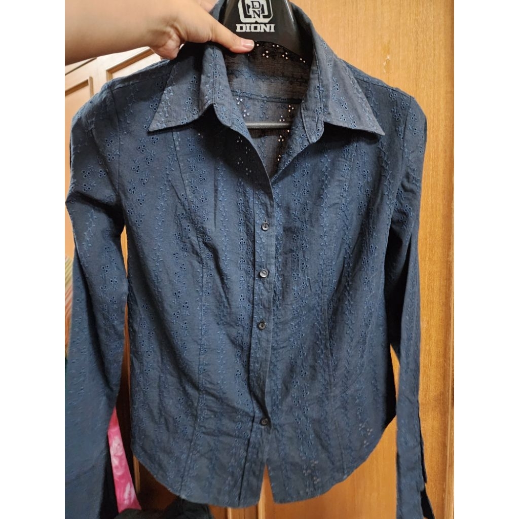 เชิ้ตดำ Marks and Spencer ลายฉลุ uk12 #used