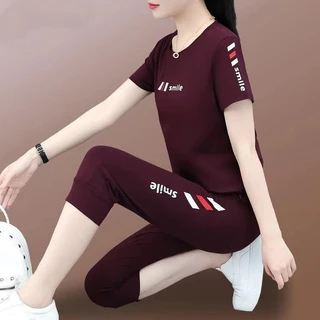 521# ชุดเซ็ทผู้หญิงแขนสั้น พิมพ์ลายภาษาอังกฤษ เนื้อผ้านิ่มใส่สบาย สไตล์เกาหลี