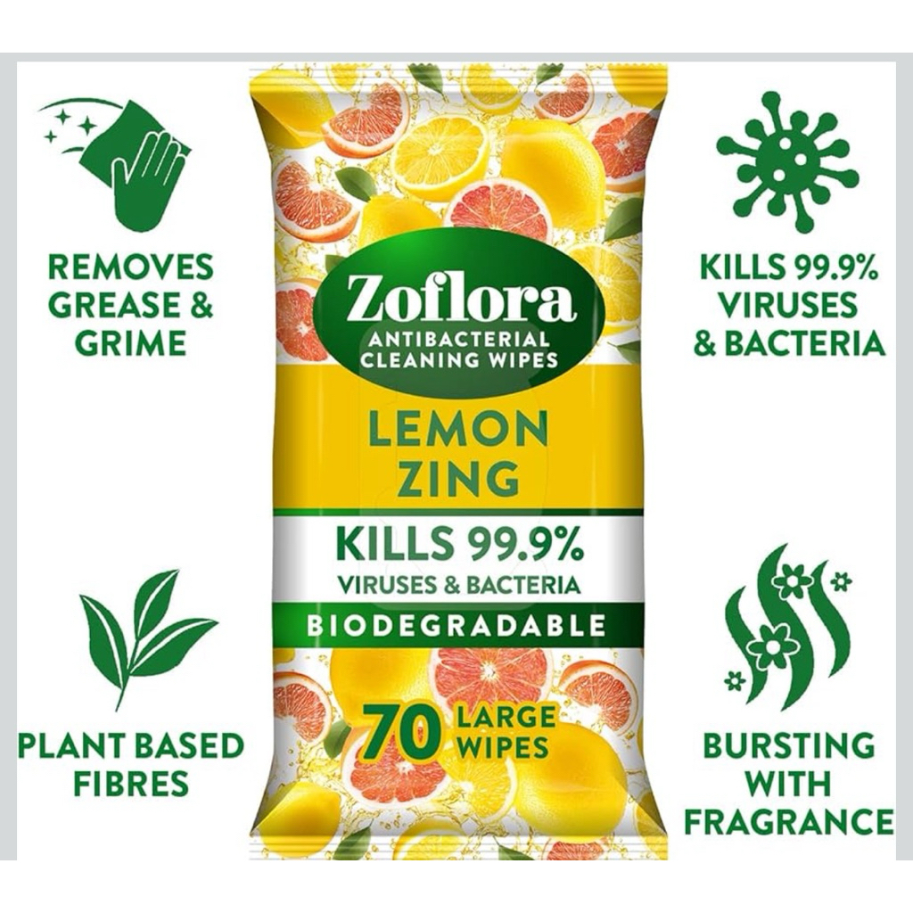 ผ้าเปียก ทำความสะอาดเอนกประสงค์ Zoflora กลิ่น lemon zing จากประเทศอังกฤษ 🇬🇧