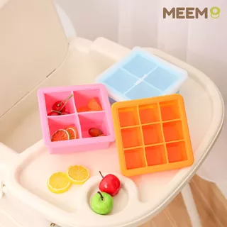 MEEM บล็อคซิลิโคน สำหรับแช่แข็งเก็บอาหารเด็ก บล็อคทำน้ำแข็ง พร้อมฝาปิด รุ่นสี่เหลี่ยมจัตุรัส 4 ช่อง(4oz) และ 9 ช่อง(1oz)
